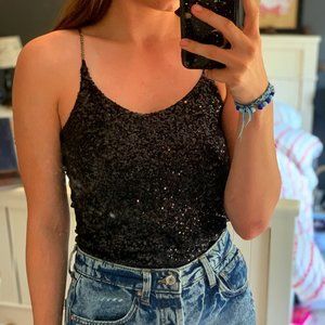 Black Sequin Tank Top